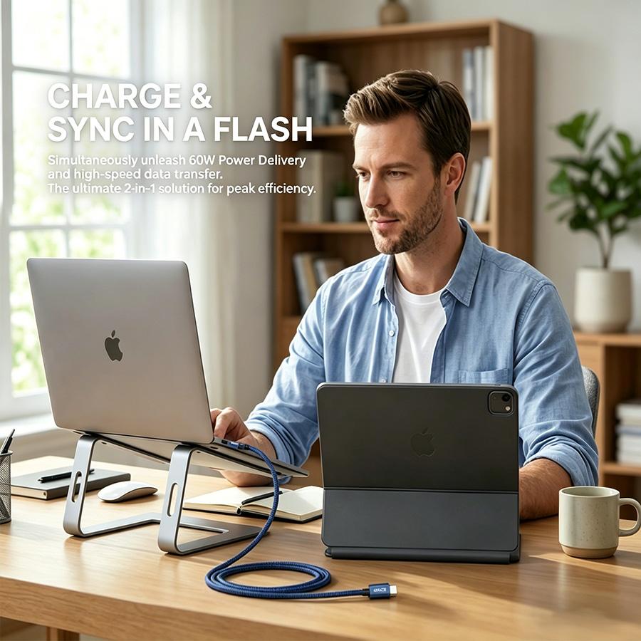 60W Fast Charging USB‑C Cable, Heavy-Duty Nylon Braided, Anti-Tangle, Super Durable & Bend-Resistant Type‑C Cord for iPhone 17/16/15, Samsung Galaxy, Pixel, iPad Pro