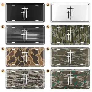 Christian Three Cross Camo License Plate, Aluminum Vanity Tag