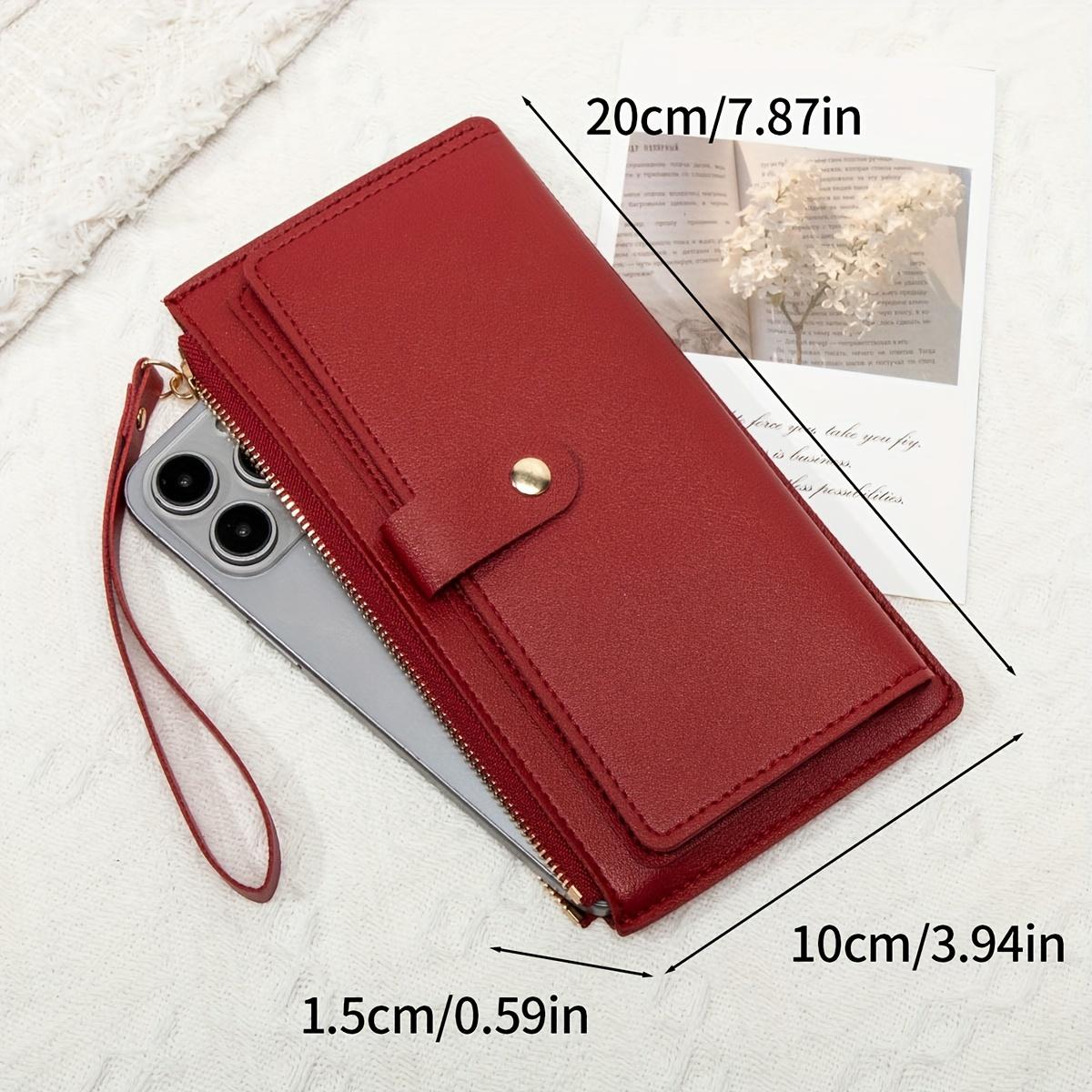 Wine Red Women's Card Holder Wallet, Multi-Functional Zipper Wallet with Multiple Card Slots, Clutch with Snap Closure, Long Zipper Wallet