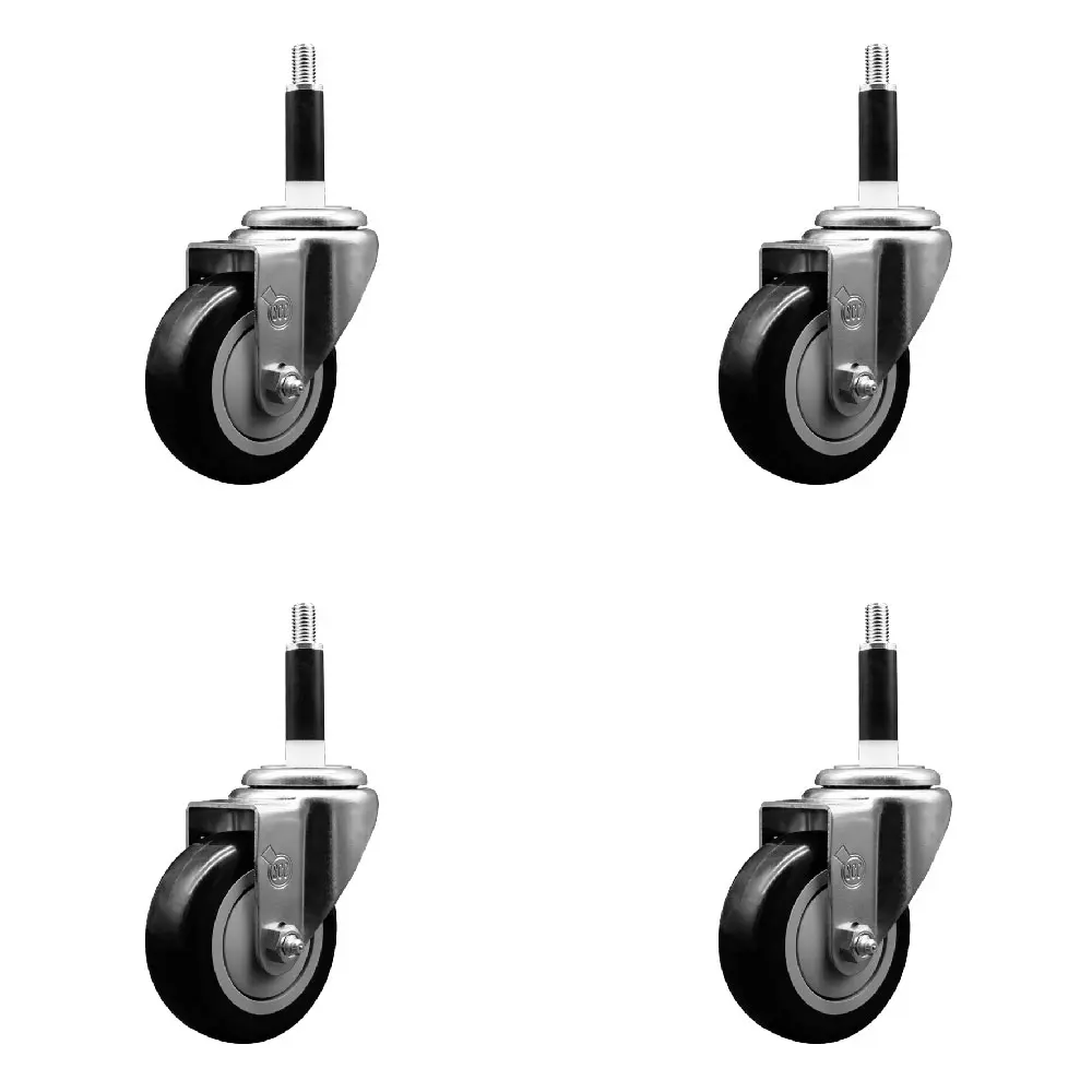 212 MAIN SCC-EX20S3514-PPUB-BLK-78-4 Heavy Duty Polyurethane Swivel Expanding Stem Caster, 3.5 in. Black Furniture Moving Wheel, 0.87 in. Stem - Set of 4