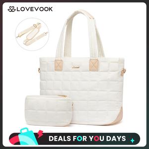 LOVEVOOK 17.3'' Puffer Laptop Tote Bag for Women,Large Work Bag,Lightweight Quilted Travel Bags for College, Work, and Everyday Use, Nylon Tote Bags with Clutch Purse,Quilted Laptop Tote with Clutch,DealsForYouDays
