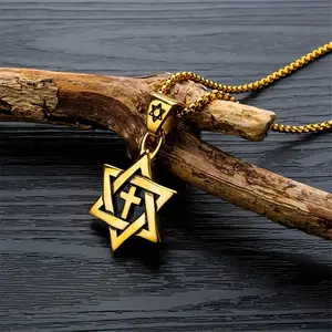 1pc Men's Vintage Star of David Cross Pendant Necklace - Trendy Alloy Chain with Intricate Design, Casual & Party Jewelry Gift for Men