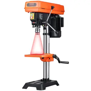 fathersdaygift VEVOR 10 in Benchtop Drill Press, 6.2A Induction Motor, Tabletop Drilling Machine with 650/ 1050/ 1800/ 2350/ 3100 RPM Adjustable Speed, 0-45 Tilting Worktable, LED Work Light, for Wood Metal