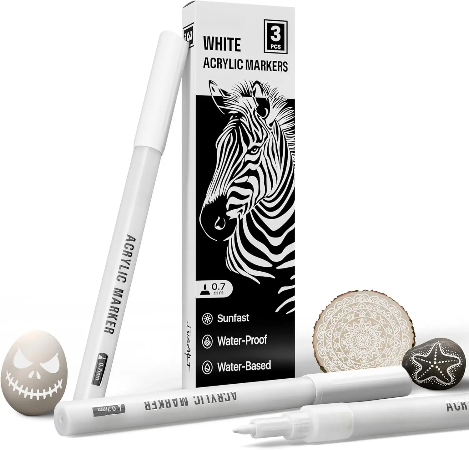 3 Pack White Permanent Markers, 0.7mm Fine Point   Pens for Rock Painting, Art Projects, Ceramic, Glass, , Metal, Fabric, DIY, Ideal White  Marker for Art Supplies