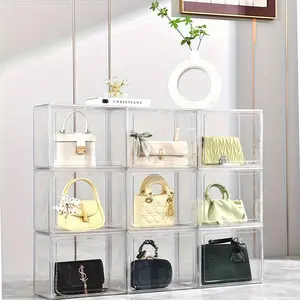 Transparent Stackable Plastic Display Storage Box, Dustproof Acrylic Organizer for Dolls, Books, Shoes, Bags, Skincare (36x27x23 Cm)