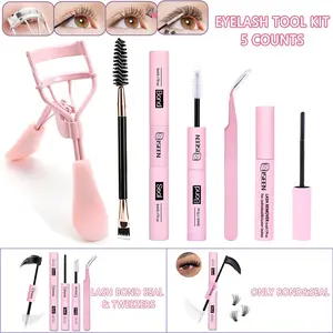 Eyelash Extension Tool Kit, Including Eyelash Bond and Seal, Eyelash Bond Glue, Remover, Curler, Brush & Tweezers for DIY Lash Application, Gentle Eye Makeup Tools, Compact Cosmetic Set, Multifunctional Makeup Brush
