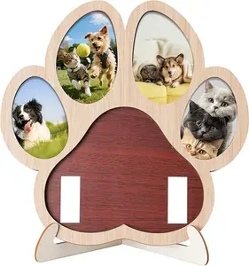 Pet Memorial Paw Photo Frame 4 Photo Collage Display for Dogs & Cats, Dog Keepsake Picture Frame with Collar/Harness Holder, Sympathy Gift for Pet Loss, Pet Enthusiast Commemorative Gift