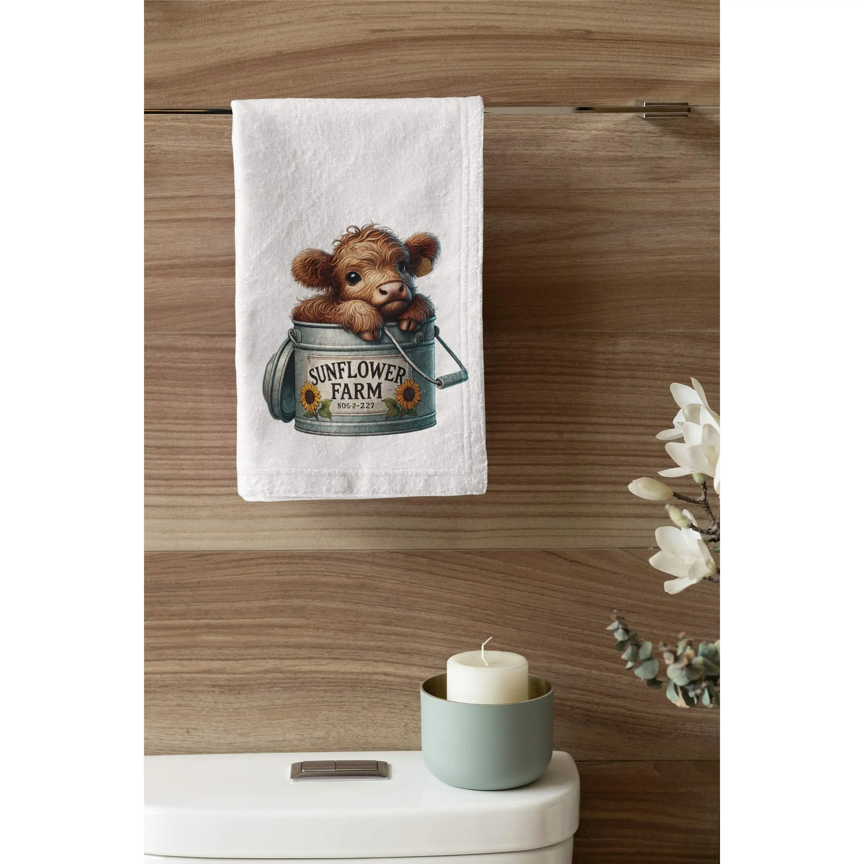 Sunflower Farm Highland Cow Hand Towel