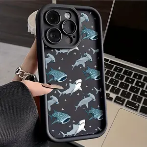 Shark Comfortable to Hold, Durable And Stylish, High Quality Protective Phone Case, Suitable for iPhone 17 16 Pro Max 15 Plus 14 13 12 11  Air X Series, Black/White Background, Camera Lens Protection, Shockproof, Anti Slip, Lightweight, TPU Material