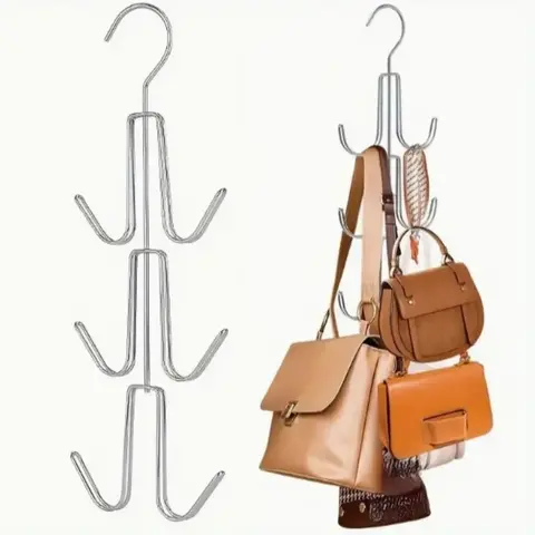 360 Degree Rotatable Metal Bag Hanger, 1 Count Bag Organizer, Bag Storage Rack, Space Saving Bag Hanger, Home Organizer for Closet, Wardrobe, Bedroom, Living Room, Bag Holder