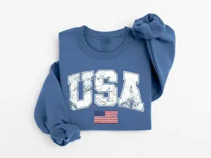 Retro USA Flag Sweatshirt, 4th of July, Womens USA Sweatshirt, Patriotic Sweatshirt, American Flag Sweatshirt, America Sweatshirt, 4th of July Sweatshirt - LORA ATCHER