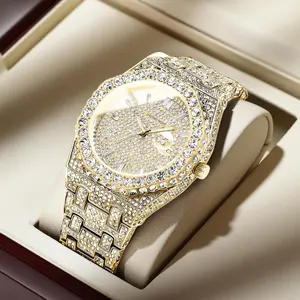 Dayand Night Women's 42mm Round Face Luxury Moissanite Quartz Watch - Full Diamond Dial, Water-Resistant, Business-Casual Timepiece, Ideal for Daily/Business Wear, Valentine's Day Gift, Diamond-Embellished, Shiny, Feminine,Diamond-Embellished Quartz Watch