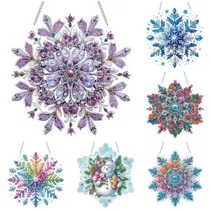 2D Flat DIY Winter Snowflake Special Shape Diamond Art Painting Hanging Kits for Home Wall Door Decor Christmas Decor Gift