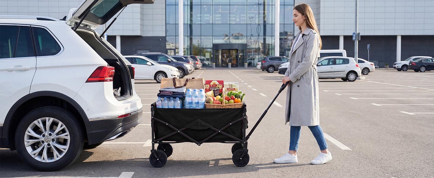 Sweetcrispy Folding Wagon 220 lbs Utility Cart Heavy Duty with Wheels Portable for Outdoor Camping Shopping