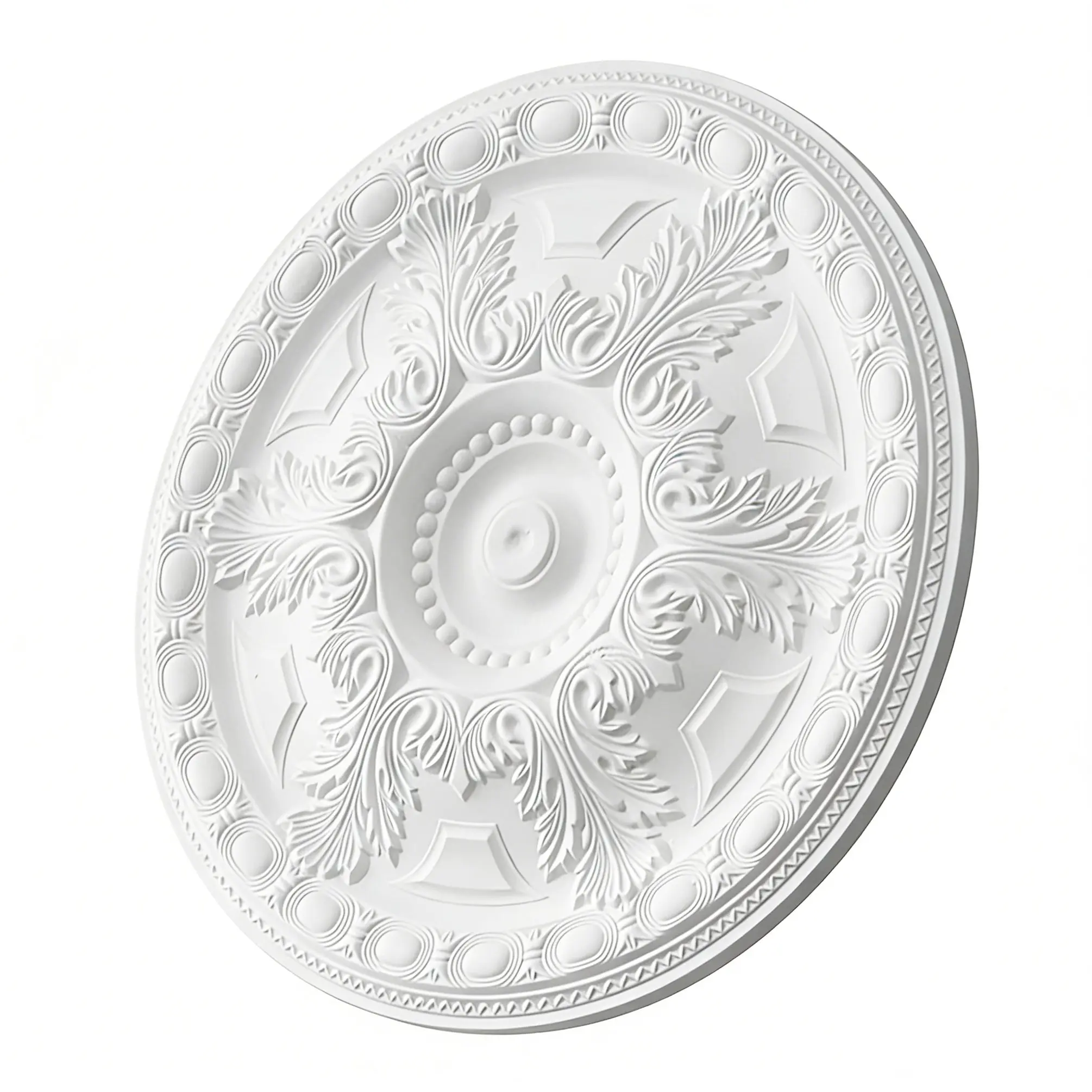 26.38 Inch Ceiling Medallion Decorative, Round White Plaster Carved Lamp Plate 90 Day Lead Time 22238