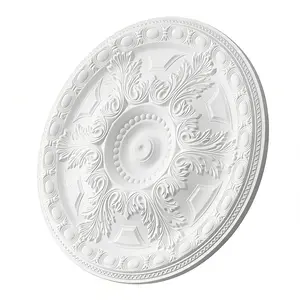 26.38 Inch Ceiling Medallion Decorative, Round White Plaster Carved Lamp Plate 90 Day Lead Time 22238