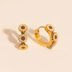 Sunflower 3D Huggie Hoop Earrings