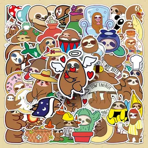 Sloth Pattern Sticker, 50pcs/set Cute Cartoon Sloth Sticker, DIY Decorative Sticker for Phone Case, Computer, Guitar, Bag, Water Cup, Scrapbook
