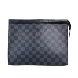 Pre-owned Louis Vuitton Leather Clutches & Wristlets Pochette Voyage Damier Graphite Handbag with Iconic Checkerboard Design for Versatile Use