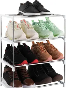 4-Tier Stackable Small Shoe Rack, Lightweight Shoe Shelf Storage Organizer for Entryway, Hallway and Closet(White)