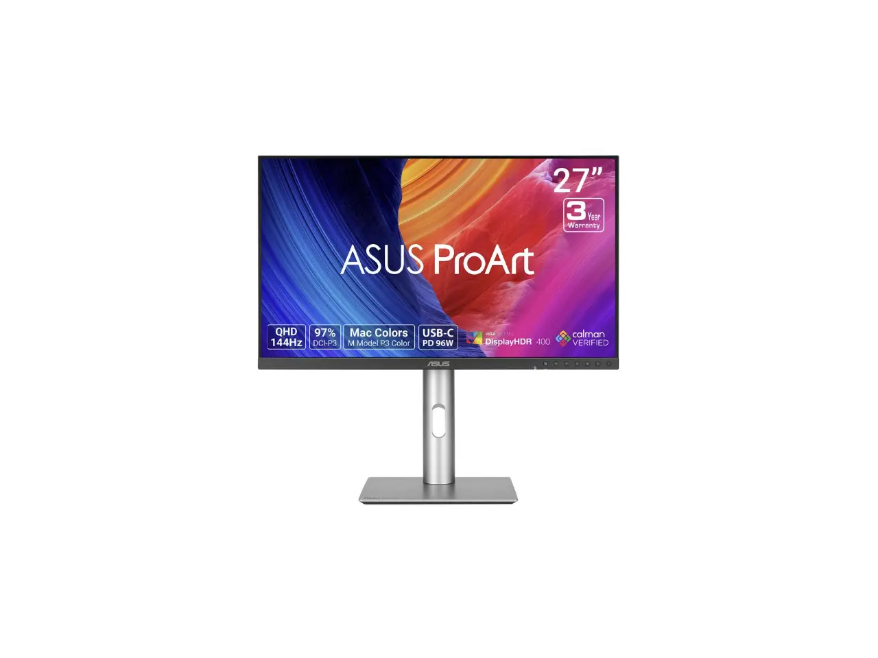ASUS ProArt 27 inch QHD 2K 1440P 144Hz IPS Adaptive Sync USB-C Auto KVM HDR400 Built-in Speakers Computer Monitor with Height Adjustable, Swivel, Pivot & Tilt Stand PA278CGRV