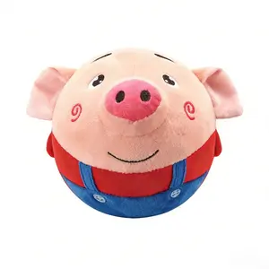 USB-Rechargeable Interactive Pig Toy for Small & Medium Dogs - Bouncing, Singing, Voice-Repeating Plush Ball with Washable Cover (Red/Blue)