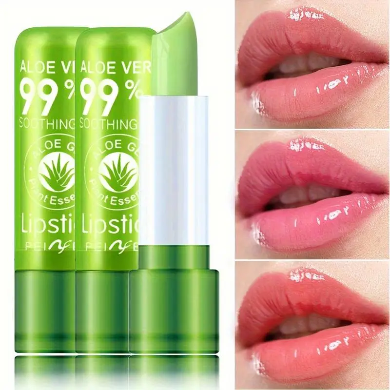 Aloe Vera Color Changing Lipstick, Magic Temperature Color Changing Lipstick, Suitable for All Occasions Lip Makeup, Girls & Women Makeup for Good Luc