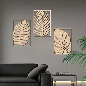 3-piece modern palm leaf wall art set, jungle themed decoration, perfect for living rooms, bedrooms, offices, study rooms, Thanksgiving and Valentine's Day decorations, unique home decor, wall decoration crafts