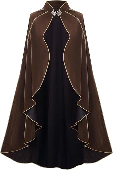 Women's Medieval Cloak Stand Collar Deluxe Velvet Gold Trim Renaissance Cape for Adult Women's Medieval Cloak Stand Collar Deluxe Velvet Gold Trim Renaissance Cape for Adult
