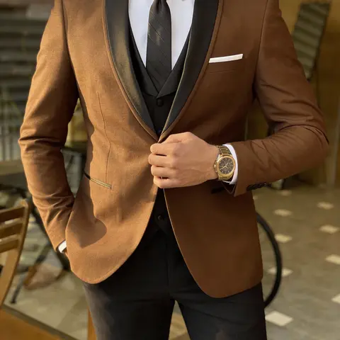 Men's 3-Piece Formal Long Sleeve Menswear Suit Set - 1 Button Shawl Collar Solid Jacket, Vest & Pants for Groom, Wedding Events
