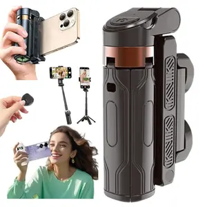 2025 New Mini Tripod, Bluetooth 5.2 Chip Compatible iPhone/Android for Remote Selfie Stick, Vlogs, Photography (Black)，Easter gifts, Father's Day gifts, World Cup