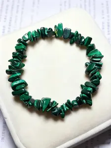 Natural Malachite Chip Bead Stretch Bracelet, Raw Green Crystal Healing Jewelry, Protection & Transformation Gemstone Bracelet, Boho Stackable Handmade Bracelet