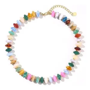 New cylindrical beaded gold spacer bead lobster clasp adjustable summer beach vacation necklace DDXL0045