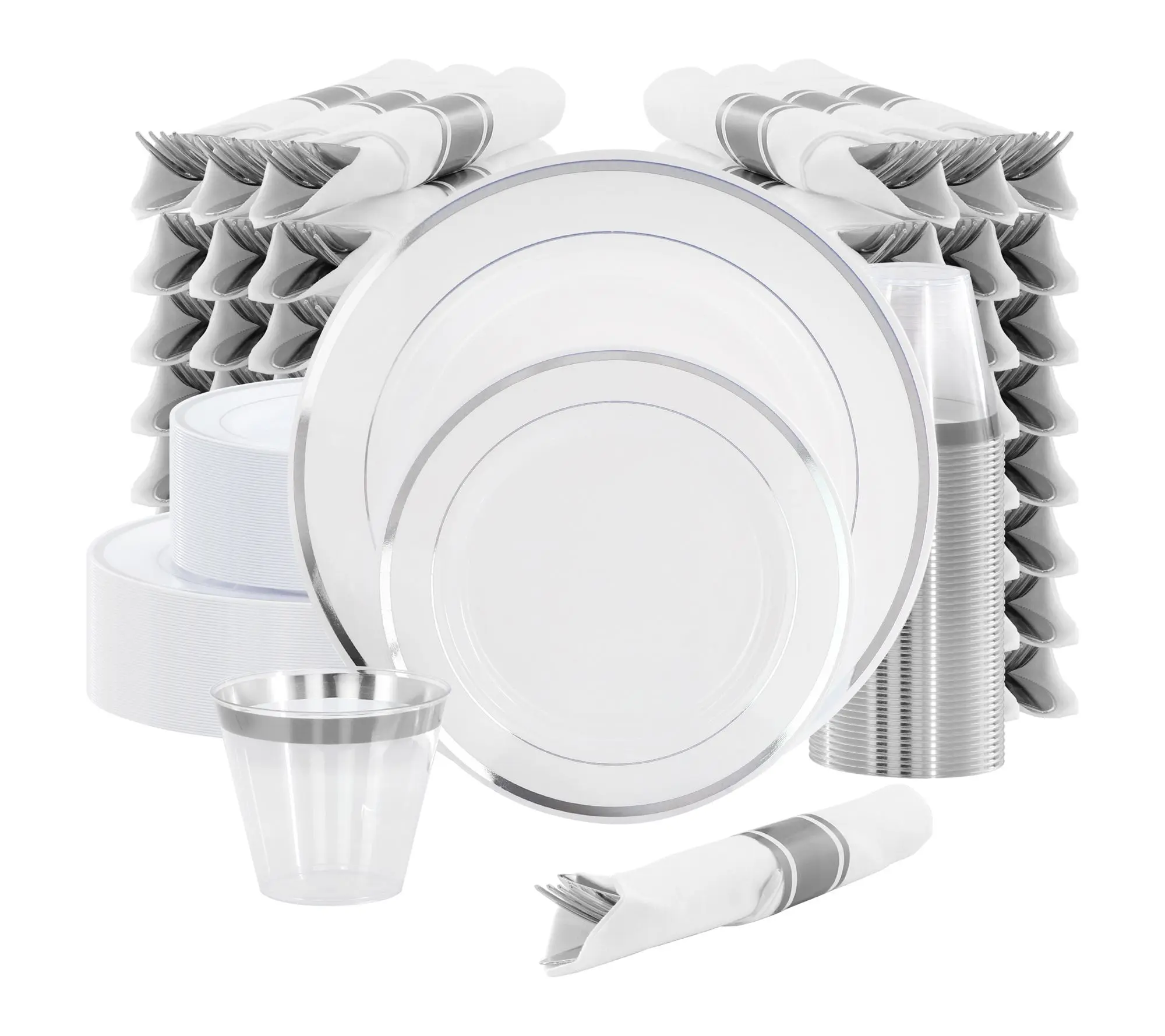 Elama 350 Pc Disposable Dinnerware Set for 50 in White Silver Elama 350 Pc Disposable Dinnerware Set for 50 in White Silver