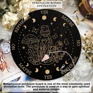 1 set of wooden divination board metaphysical message board, with crystal pendulum necklace, used for witchcraft altar supplies kit, used for spiritual altar decoration, spiritual decoration, mysterious room decoration