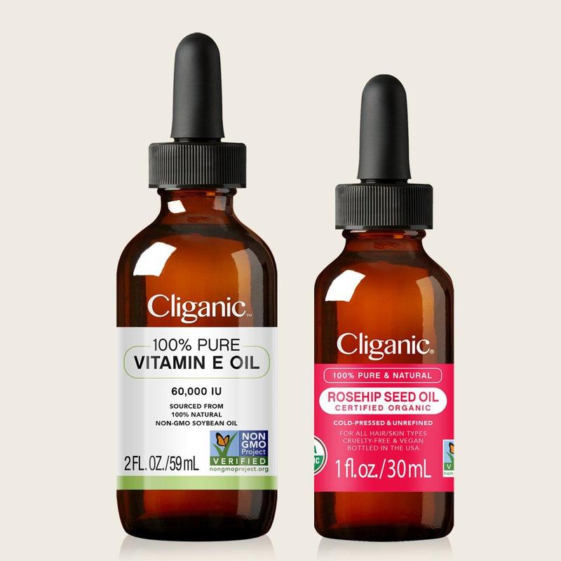 Cliganic Age-Defying Essentials Duo - Lightweight Moisturizer & Repairing Serums - 100% Pure Vitamin E & Rosehip Seed Oil - 60,000 IU & 1:30L Vitamins Comfort Organic Moisture Hydrating