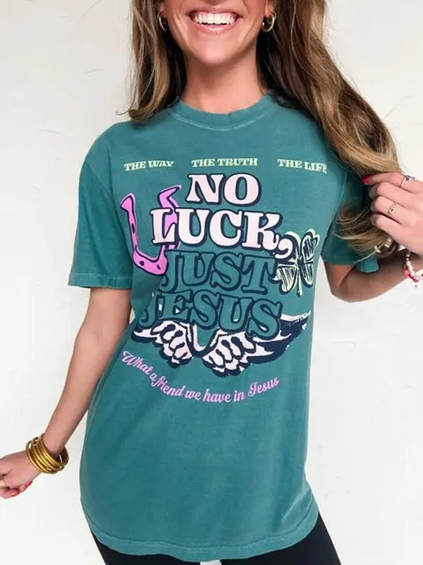No Luck Just Jesus - Emerald Comfort Colors Tee
