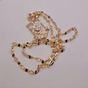 N95-Anchor with Center Eagle 1 Inch 7/16 Golden Color 4mm 24 Inches Length Diamond Alternating Flag Style Chain Copper Gold Plated Necklace