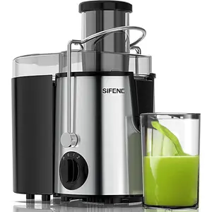 Centrifugal juicer machine, 800W peak power juice extractor with a 3-inch wide mouth feed chute, compact fruit and vegetable maker for whole produce, 3 speed control, stainless steel