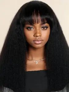 Yaki Straight Human Hair Wig Full Machine Made Put On And Go Wigs For Beginners Easy To Ready To Wear Yaki Straight Wig Real Human Hair Wigs