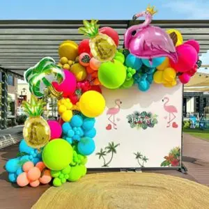 Flamingo tropical balloon garland kit hot pink teal orange mylar pineapple palm ballloon arch for summer beach hawaiian luau aloha birthday baby shower party decorations