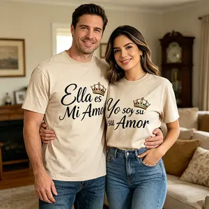Matching Couple T-Shirts Casual Crewneck Tees for Couples Neutral Color Coordinated Soft Comfortable Lovers Outfit for Everyday Wear Date Nights Anniversary Photoshoots