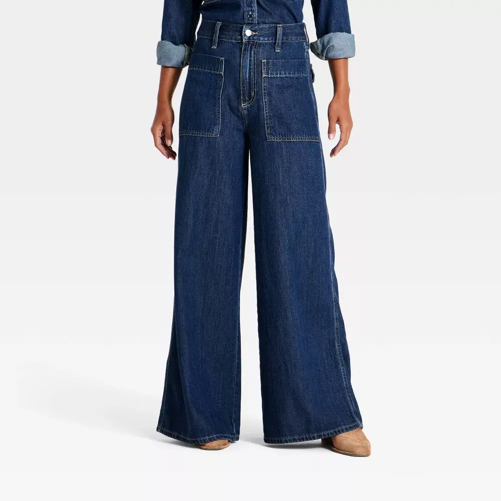 Women's Palazzo Wide Leg Jeans - Universal Thread Dark Rinse Wash 6