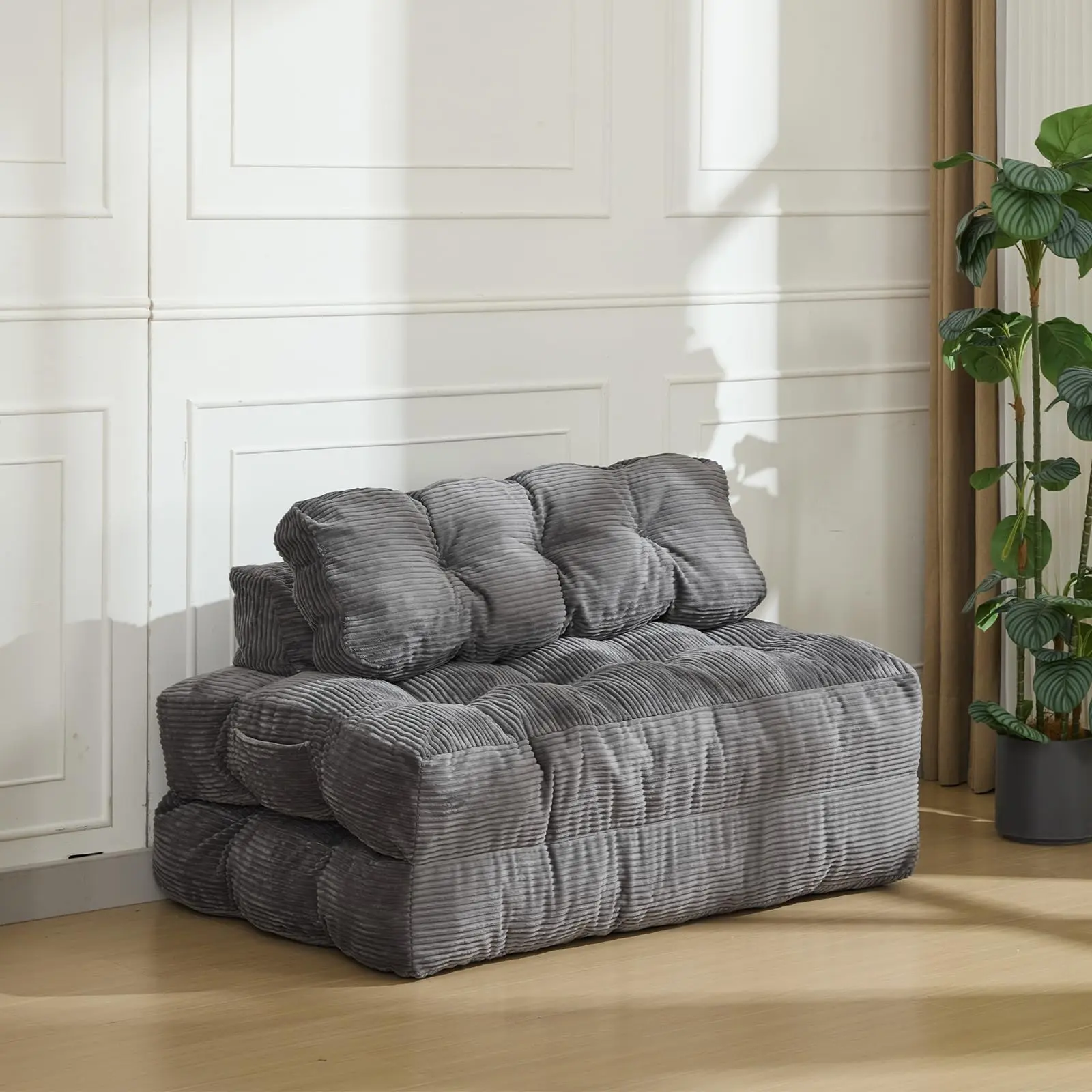 Foldable Convertible Sleeper Chair Bed - Boneless Fold-Out Indoor Sofa Bed with Pillow, Back Support, Comfy Foldable Mattress - Floor Lounge for Living Room, Bedroom
