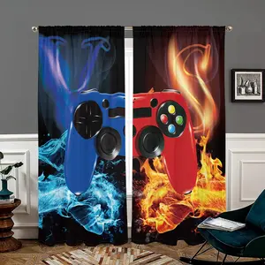 2 pieces, game controller printed curtains, ice and fire elements, pole pocket style, semi shading, suitable for home living rooms, boys and teenagers' bedrooms, balconies, kitchens, study rooms, and shower room window decoration, easy to clean.