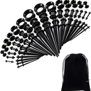 50 Pcs Ear Stretching Kit - 14G-00G Acrylic Tapers, Plugs, Silicone Tunnels - Fashion Accessory Body Piercing Ear Gauges Expander Jewelry