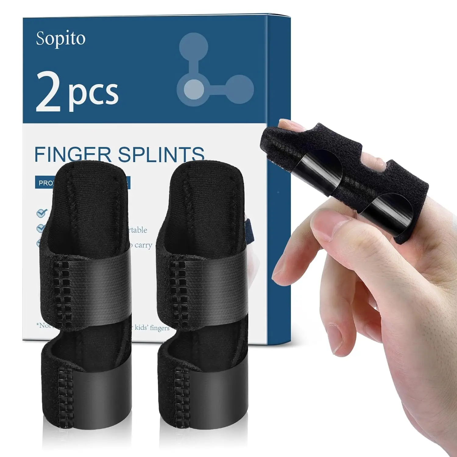 Sopito Finger Splint, 2pcs Finger Brace Support Stabilizer for Index, Middle, Ring Fingers Straightening Arthritis Knuckle Immobilization