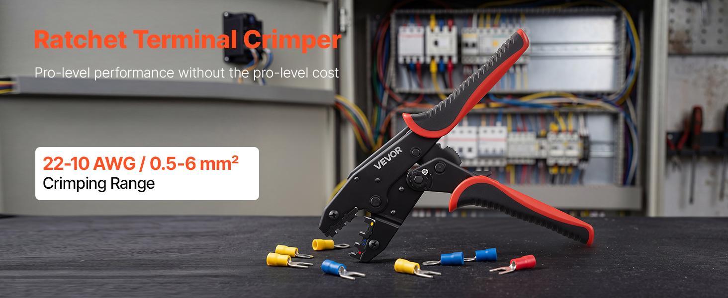 【Summerfinds】VEVOR Crimping Tool22-10 AWG Ratcheting Wire Crimper ToolLabor-Saving Electrical Terminal Crimp Pliers with Clear Metric & AWG MarkingsQuick ReleaseAdjustable Force for Multiple Terminals