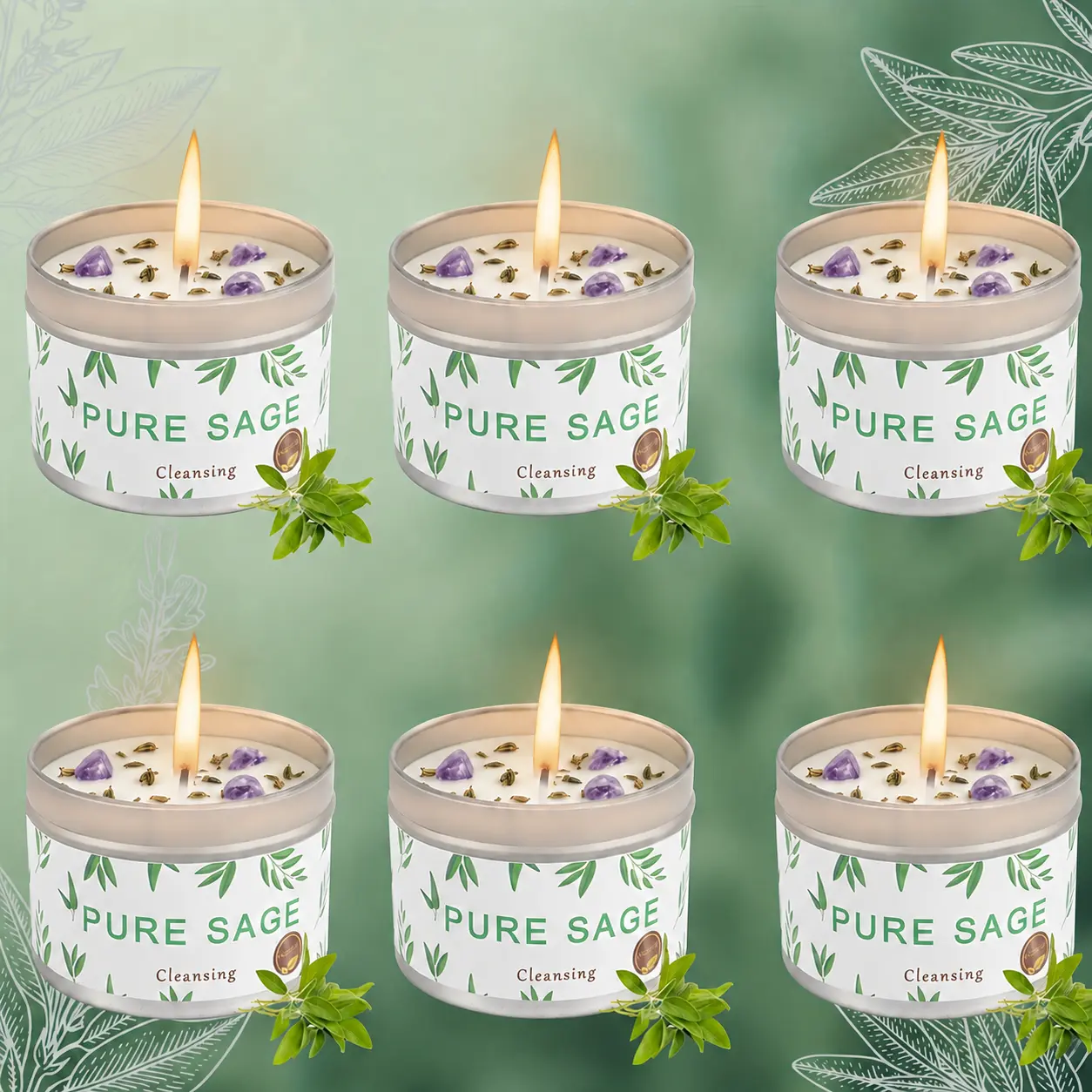 6 Pack Sage Candle for Cleansing House Negative Energy, Scented Candles Gifts Set for Women, Travel Tin Candles 4.4oz 6 Pack, Alternative to Smudge Sticks, Relax & Mind, Mother's Day Gift