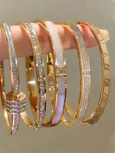 Women's Stainless Steel Bracelet Set, 18k & Silver Color, Non-Fading Design, Fashionable Jewelry Gift for Women